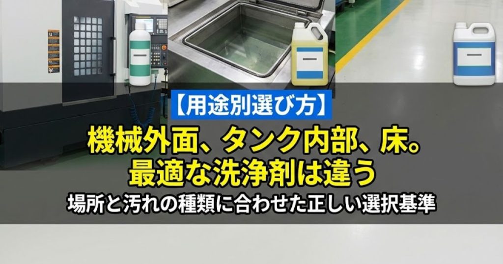 用途別・洗浄剤の選び方：機械外面、タンク内部、床