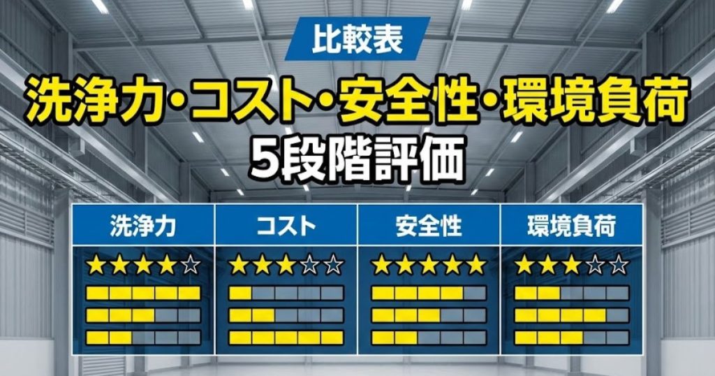 【比較表】洗浄力・コスト・安全性・環境負荷を5段階評価