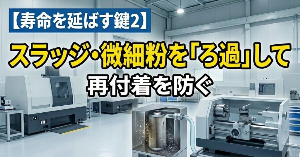 【寿命を延ばす鍵2】スラッジ・微細粉を「ろ過」して再付着を防ぐ