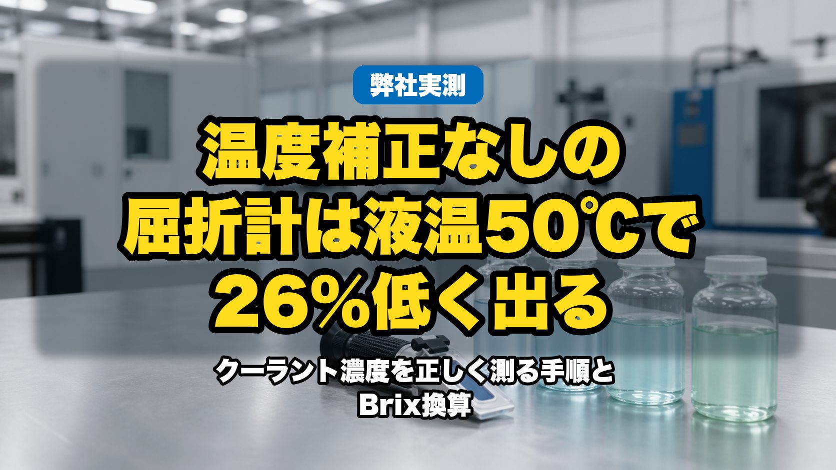【弊社実測】温度補正なしの屈折計は液温50℃で26%低く出る｜クーラント濃度を正しく測る手順とBrix換算